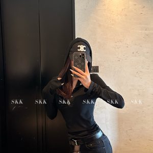 Ruffled Hooded Long Sleeve Base Layer Top for Women in Heat Release Tencel Acetate - Slim Fit, Trendy Layering Essential