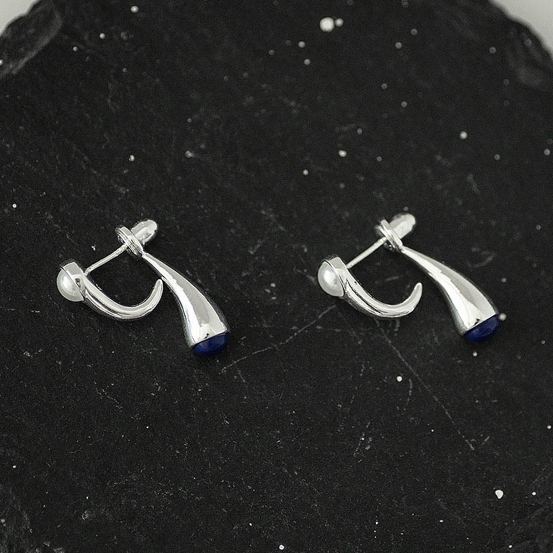 S925 Silver Freshwater Pearl Lapis Lazuli Water Drop Ear Studs - Chinese Style Light Luxury Jewelry for Young Women