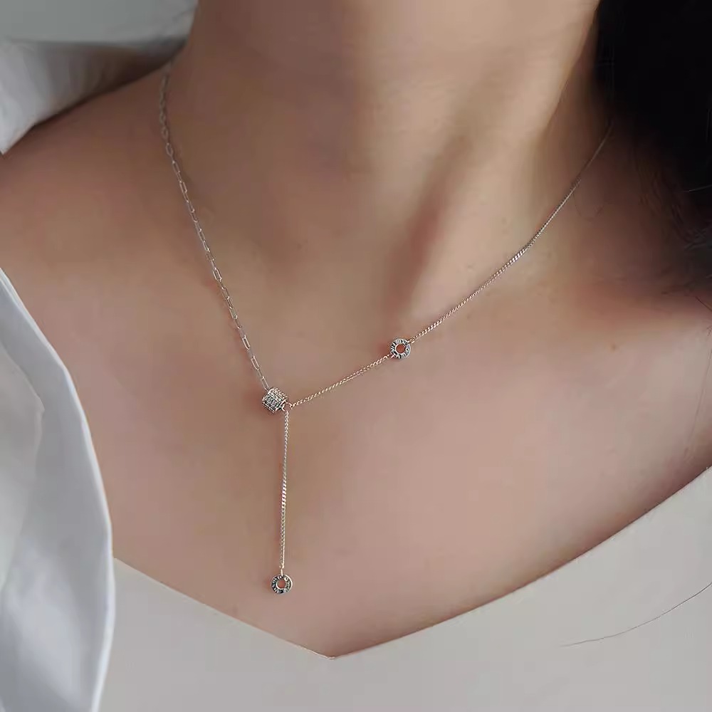 S925 Silver Spliced Adjustable Necklace for Women, Light Luxury Clavicle Chain, Elegant Fashion Jewelry, Perfect for Layering