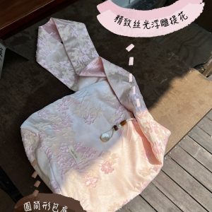 Sakura Wood Box Soft Canvas Bag - Double-Sided, Long Shoulder Strap, Chinese Style Crossbody Bag for Casual and Everyday Use