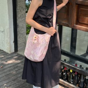 Sakura Wood Box Soft Canvas Bag - Double-Sided, Long Shoulder Strap, Chinese Style Crossbody Bag for Casual and Everyday Use
