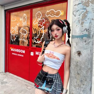 Sexy American-Style Plaid Crop Top and Pleated Mini Skirt Set for Women - Summer Fashion, Cute 90s Inspired Look