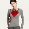 Sexy Heart Color-Blocking Long Sleeve Top for Autumn and Winter - Slim Fit Trendy Women's Fashion
