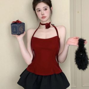 Sexy Hollow Back Halter Top for Women - Unique Chic Fishbone Blouse, Perfect for Night Out or 90s Y2K Fashion