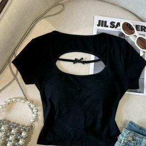 Sexy Hollow Back Short Sleeve T-Shirt for Women - Exquisite Fitted Modal Top, High-End Fashion, Trendy Style, Perfect for 90s and Y2K Looks