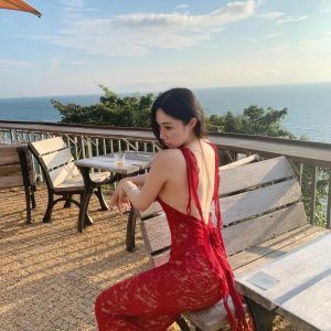 Sexy Lace Halter Backless Dress for Women - Slim Fit Sheer Bodycon Long Dress for Summer Vacation - European and American Style