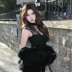 Sexy Lace Hollow Waist Dress for Women - Spring Hepburn Style Mid-Length Dress in Trendy 90s Inspired Design