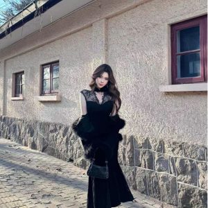 Sexy Lace Hollow Waist Dress for Women - Spring Hepburn Style Mid-Length Dress in Trendy 90s Inspired Design