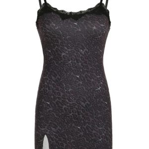 Sexy Lace Spliced Leopard Print Bodycon Dress - Backless, Low Neckline, Tight-Fitting Spaghetti Strap Mini Dress for Spring 2025