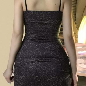 Sexy Lace Spliced Leopard Print Bodycon Dress - Backless, Low Neckline, Tight-Fitting Spaghetti Strap Mini Dress for Spring 2025