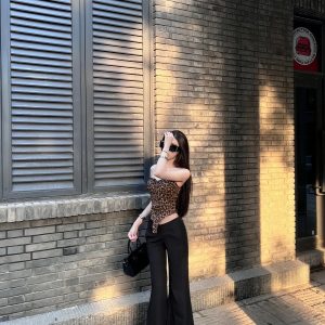 Sexy Leopard Print Strapless Camisole for Women - Irregular Short Base Top, American Style, 2024 Summer Fashion