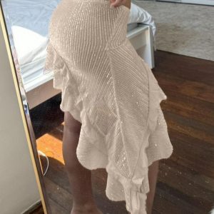 Sexy Spring Summer Ruffled Mesh Skirt with Irregular Hem - Sequined Vacation Dress for Women - 90s Y2K Style