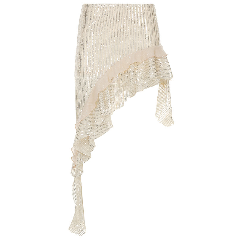Sexy Spring Summer Ruffled Mesh Skirt with Irregular Hem - Sequined Vacation Dress for Women - 90s Y2K Style