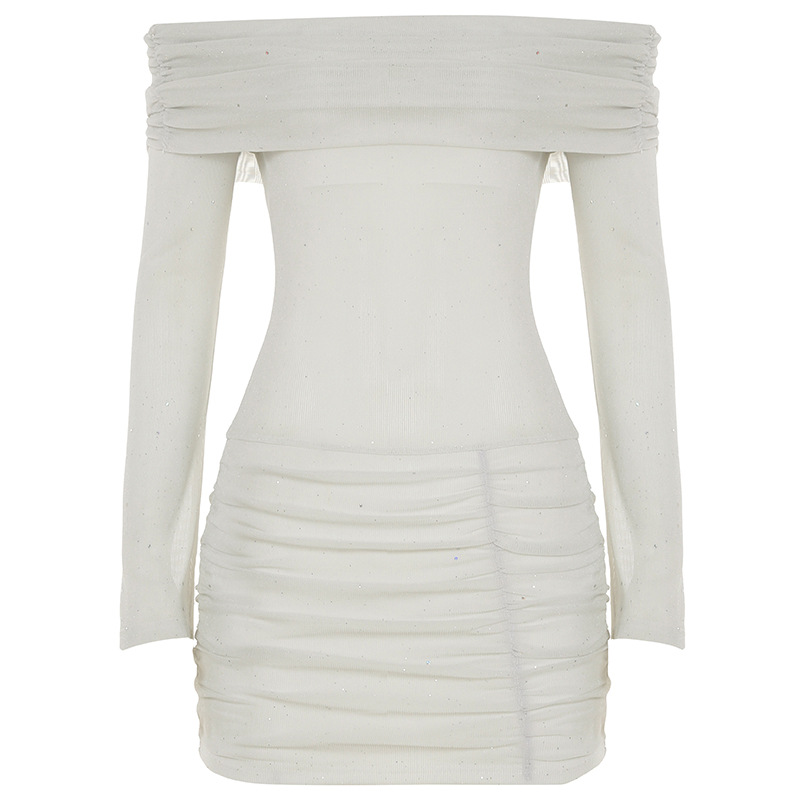 Sexy Strapless Off-the-Shoulder Ruched Bodycon Mini Dress with Sparkle - European and American Style for Chic Fall Nights