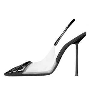 Sexy Transparent Patent Leather High Heels for Women - Pleated Pointed Toe One-Strap Sandals for Spring/Summer 2023