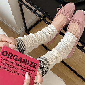 Sheepskin Candy-Colored French Bow Round-Toe Soft-Soled Ballet Flats – Stylish Women's Flat Shoes Perfect for Skirts, Y2K Fashion