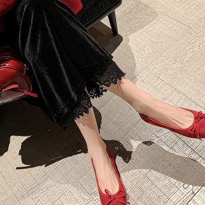 Sheepskin Candy-Colored French Bow Round-Toe Soft-Soled Ballet Flats – Stylish Women's Flat Shoes Perfect for Skirts, Y2K Fashion