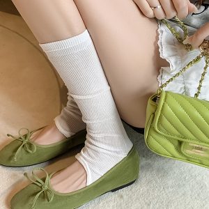 Sheepskin Candy-Colored French Bow Round-Toe Soft-Soled Ballet Flats – Stylish Women's Flat Shoes Perfect for Skirts, Y2K Fashion