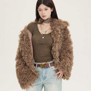 Sheer Knitted Base Layer Top for Women - Rivet Big Round Neck, Waist-Cinching Slim Fit, Long Sleeves - Y2K Fashion