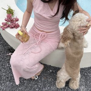 Sheer Lace Two-Color Set - Flirty Rose-Inspired Design for Early Summer - Sexy Yet Innocent Style