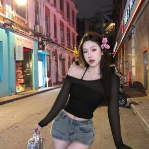Sheer Long Sleeve Crop Top and Camisole Set - Women's Mesh Summer Cover-Up for Sweet and Spicy Style