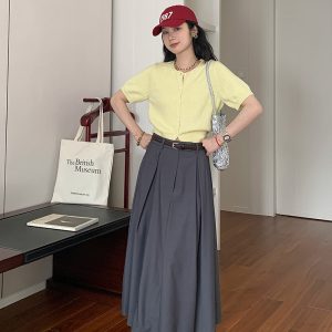 Short Sleeve Knitted Cardigan T-Shirt for Women - Summer Round Neck Loose Fit Elegant Versatile Half Sleeve Top