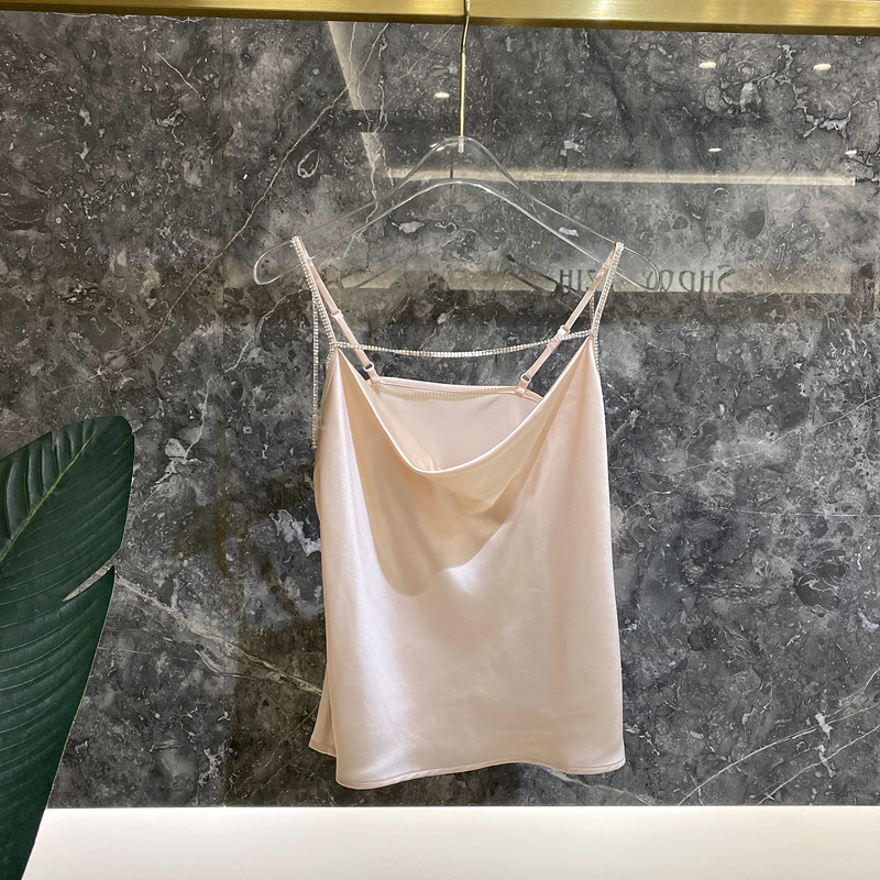 Silky Rhinestone Acetate Camisole for Women - European Summer Style, Skin-Friendly & Easy to Match Outerwear