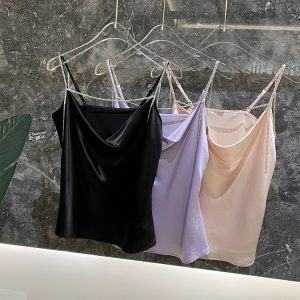 Silky Rhinestone Acetate Camisole for Women - European Summer Style, Skin-Friendly & Easy to Match Outerwear