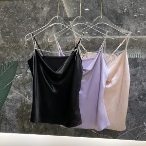 Silky Rhinestone Acetate Camisole for Women - European Summer Style, Skin-Friendly & Easy to Match Outerwear