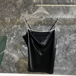 Silky Rhinestone Acetate Camisole for Women - European Summer Style, Skin-Friendly & Easy to Match Outerwear