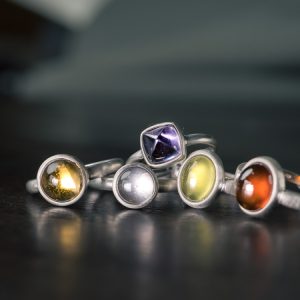 Simple Adjustable Women's Ring with Natural Garnet and Orange Crystal in 925 Silver - Elegant Minimalist Design