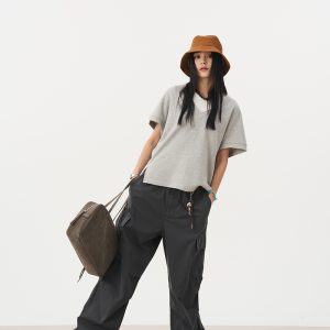 Simple Gray Pure Cotton Loop V-Neck Short Sleeve T-Shirt - Loose Versatile Essential for Autumn 2024 Fashion