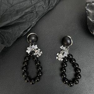 Skull Bow Earrings for Women – Punk Aesthetic Hoops, Sweet Cool Girl Subculture Accessories, Unique Niche Design