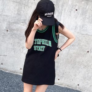 Sleeveless Casual Basketball Dress for Women - Mid-Length Thin Knitted Jersey Vest in Loose BF Style for Summer