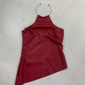 Sleeveless Leather Vest with Metal Collar - Women's Fashion Halter Top in Solid Color - Trendy Temperament Style