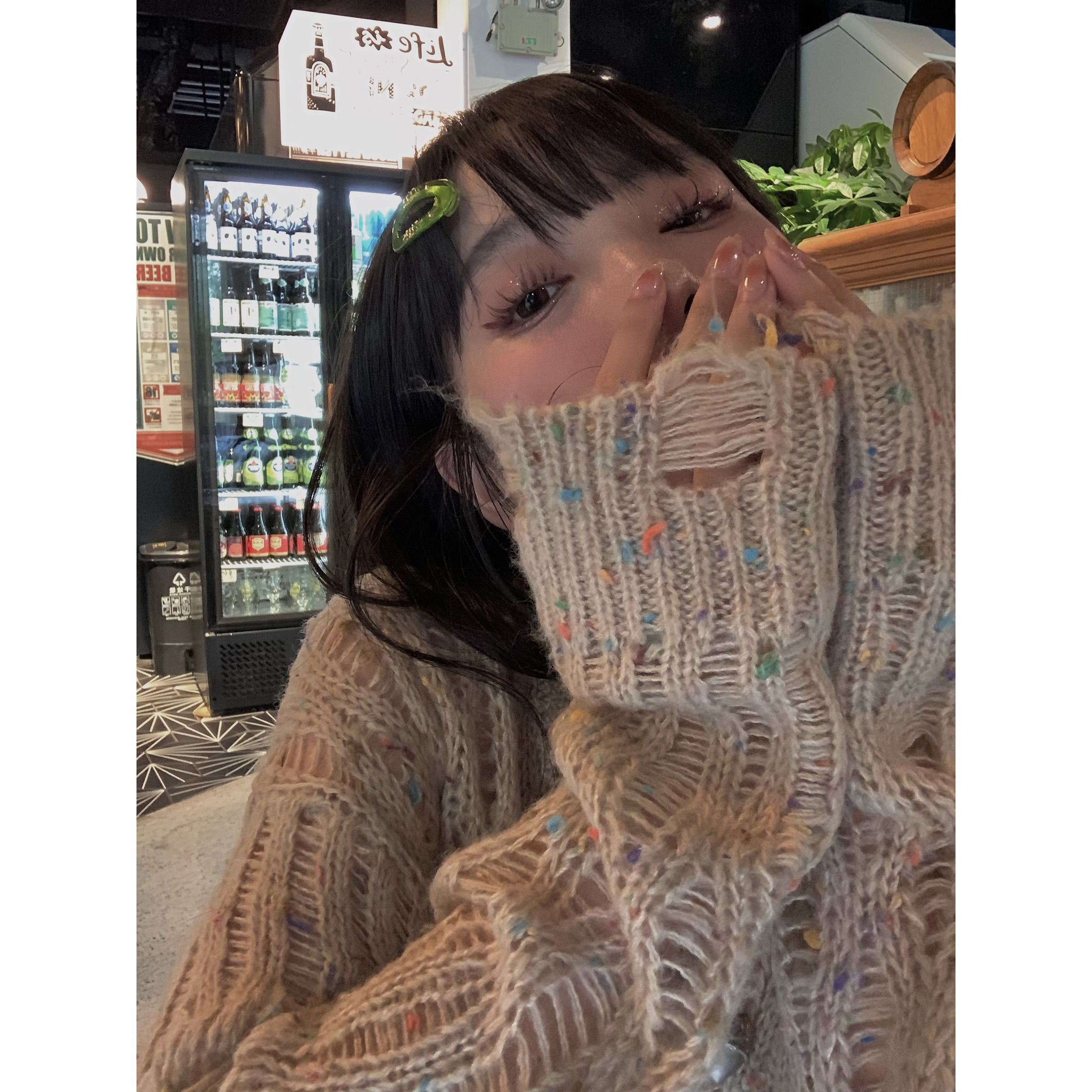Slightly Sweet Sister Hollowed-Out Split Knit Sweater - Loose Fit Women’s Top in Casual Lazy Style, Perfect for Y2K and Korean Fashion