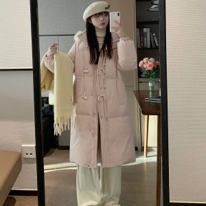 Slim Fit Blue Cotton Winter Coat with Horn Buckle Detail - Stylish and Warm Women's Outerwear for Sweet Winter Looks