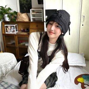 Slim Fit Candy Bow Sweater for Women - Long Sleeve Knitted Top, Autumn Winter 2023 Fashion, Cozy Style