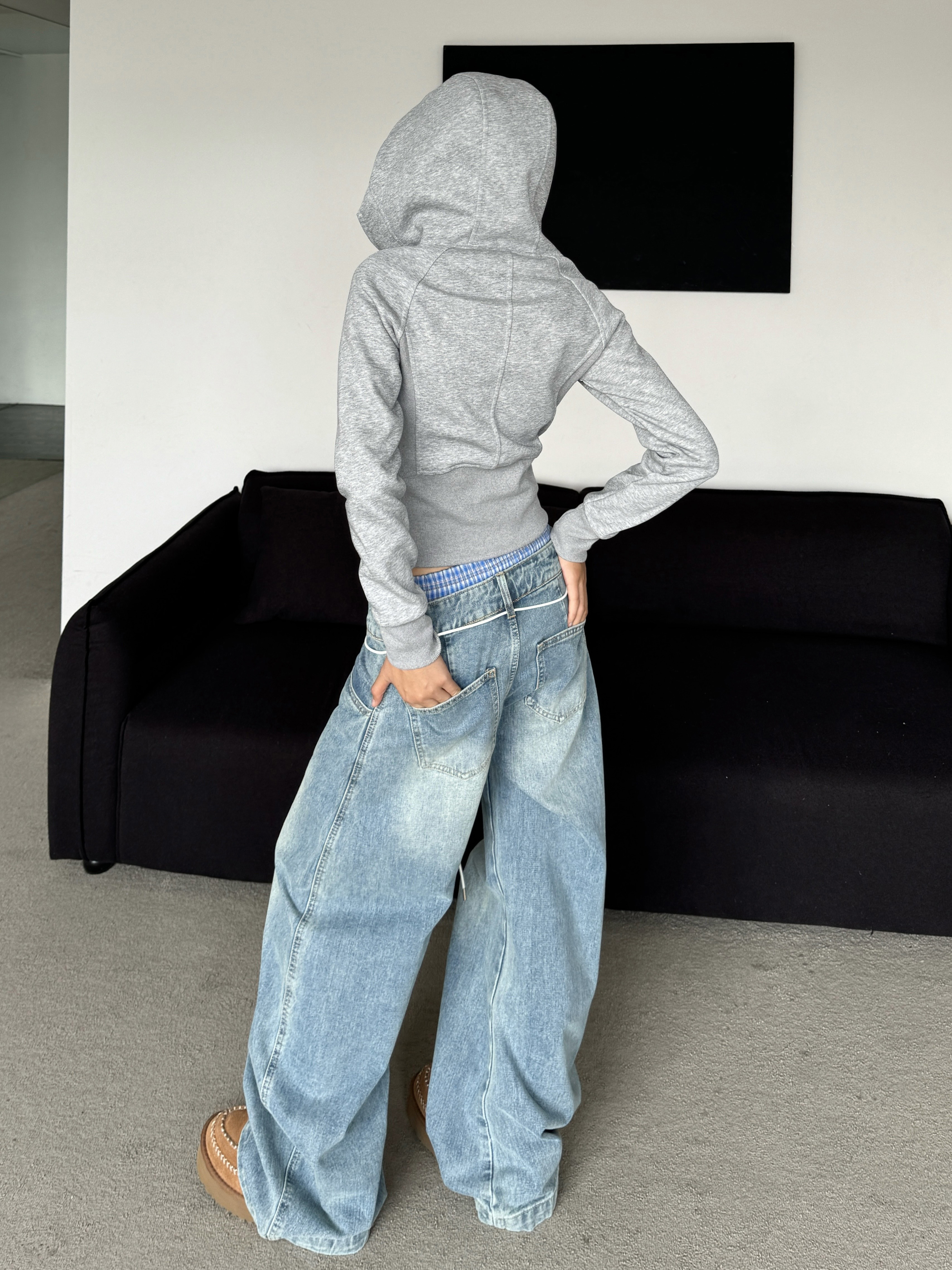 Slim-Fit Gray Hoodie Jacket for Women - Spicy American-Style Long Sleeve Top, Simple & Versatile Fashion Essential