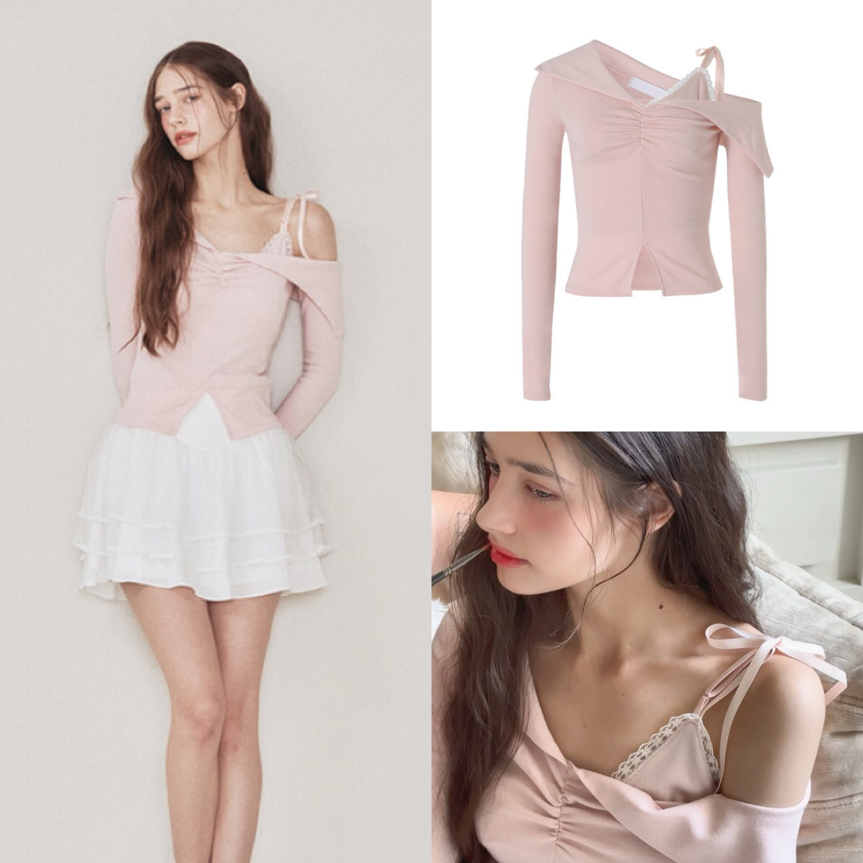 Slim Fit Lace Tie Vest and Asymmetrical Long Sleeve T-Shirt Two-Piece Set - Spring/Summer Fashion, Y2K Inspired, Trendy Layering