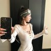 Slim Fit Long Sleeve Knit Sweater for Women with Pockets - Spring & Winter Base Top, Lightweight Layering Essential