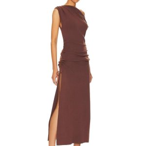 Slim-Fit Off-Shoulder Sleeveless Split Dress for Women - Summer 2025 Fashion, Solid Color, European & American Style