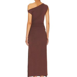 Slim-Fit Off-Shoulder Sleeveless Split Dress for Women - Summer 2025 Fashion, Solid Color, European & American Style