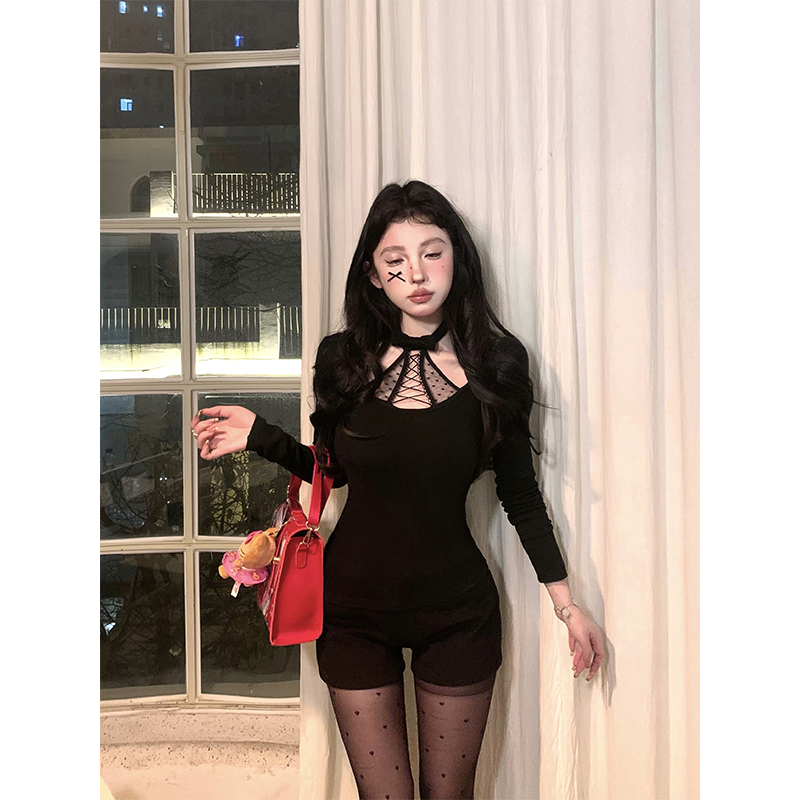 Slim Fit Square Heart Tip Monroe Design Neck Tie Shirt for Women - Trendy Layering Top in Chic Style