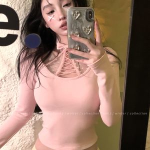 Slim Fit Square Heart Tip Monroe Design Neck Tie Shirt for Women - Trendy Layering Top in Chic Style