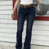 Slim High-Stretch Mid-Waist Flared Jeans | Leg-Enhancing, Knee-Length Design | Trendy Y2K Style Pants