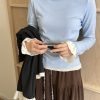 Slimming Lace Fleece Shoulder Top - High Neck Slim Fit Tank - Sea Breeze Cradle Style, Perfect for Y2K and Casual Chic Outfits