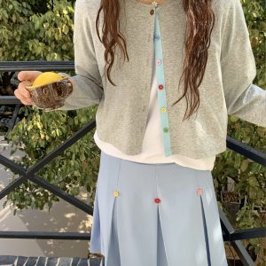 Slimming Sun Protection Cardigan with Colorful Buttons - Loose Fit College Style - Perfect for Y2K and Casual Outfits