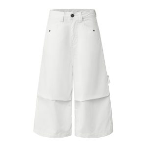 Slimming Wide-Leg Cropped Pants - Three-Dimensional Pleated Umbrella Cargo Design - Casual American Style for Effortless Chic