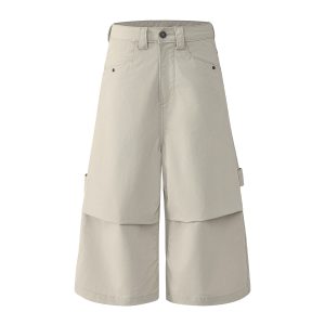 Slimming Wide-Leg Cropped Pants - Three-Dimensional Pleated Umbrella Cargo Design - Casual American Style for Effortless Chic
